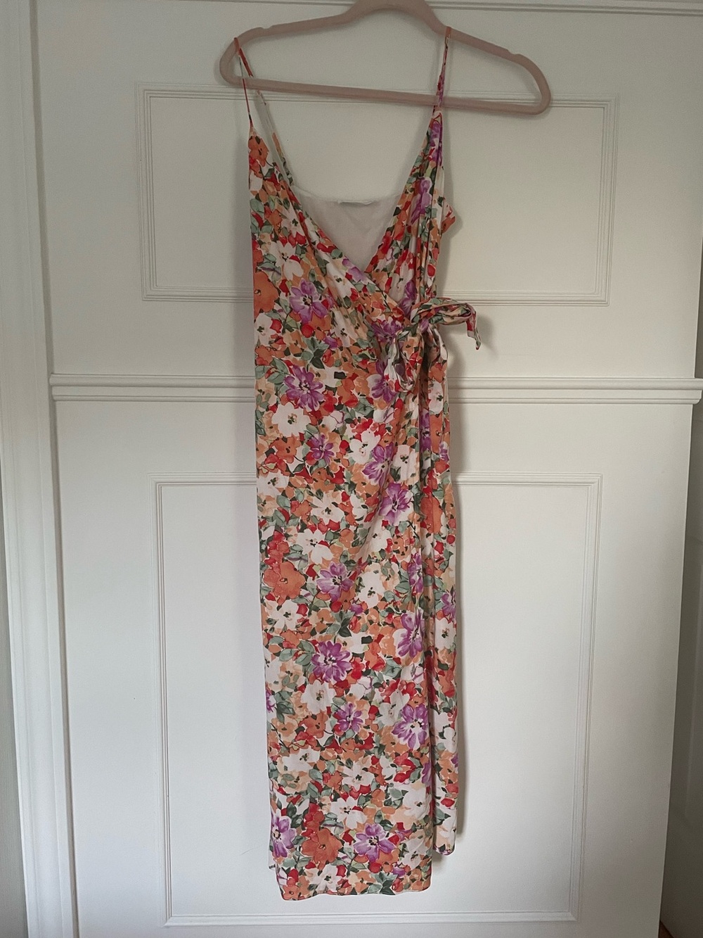 Sage Floral Wrap Maxi Dress in Pink, Orange & Green